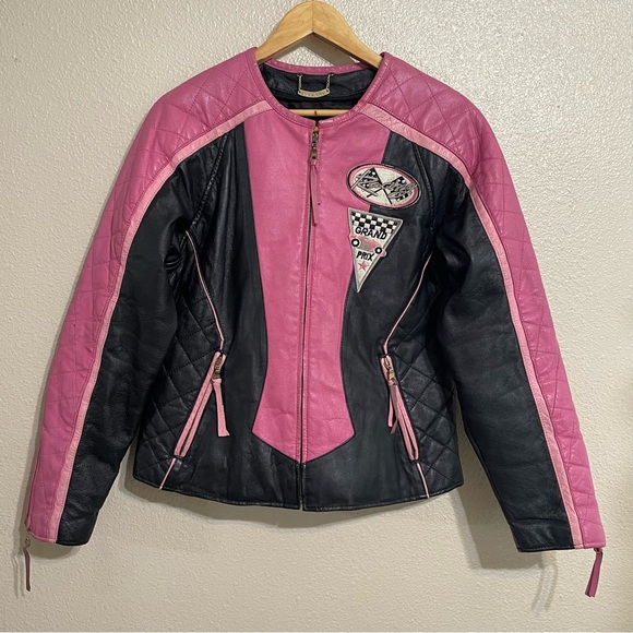 Shebang Jackets & Blazers - SHEBANG Pink Genuine Leather Moto Jacket